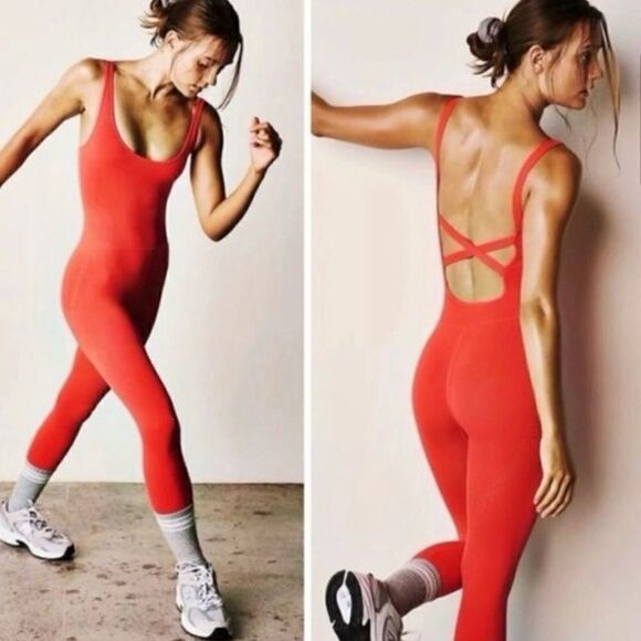 Free People Pants - Free People Movement Good Karma Yoga Onesie Size XS/S in Neon Coral NWOT